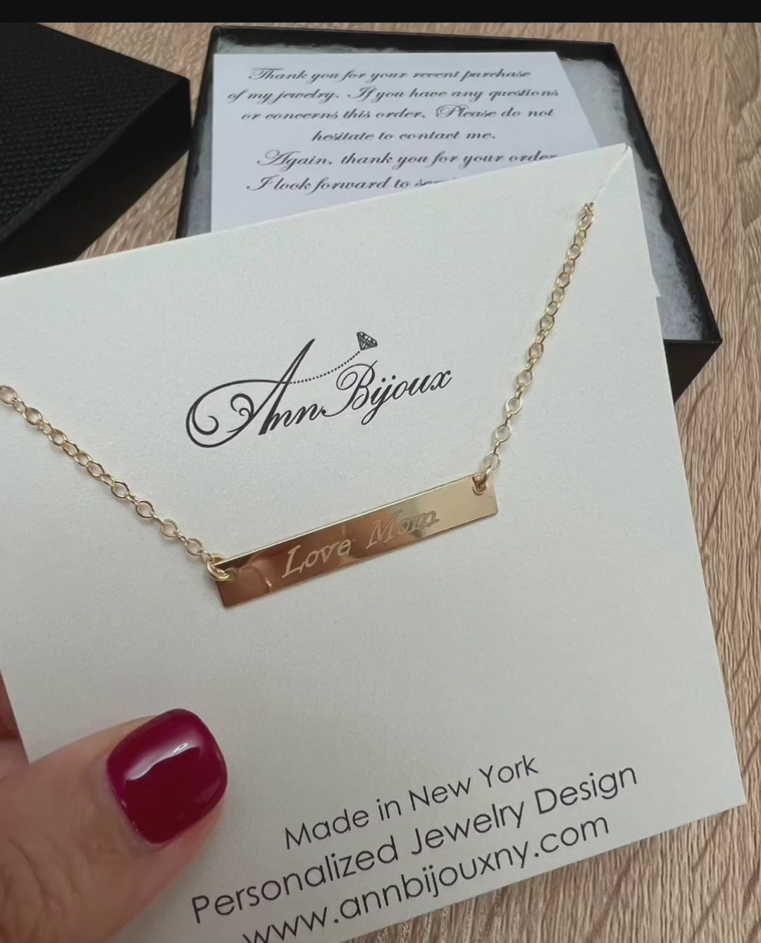 Personalized Gold Filled Nameplate Necklace - Custom Engraved Horizontal Bar Pendant Jewelry - Zoe