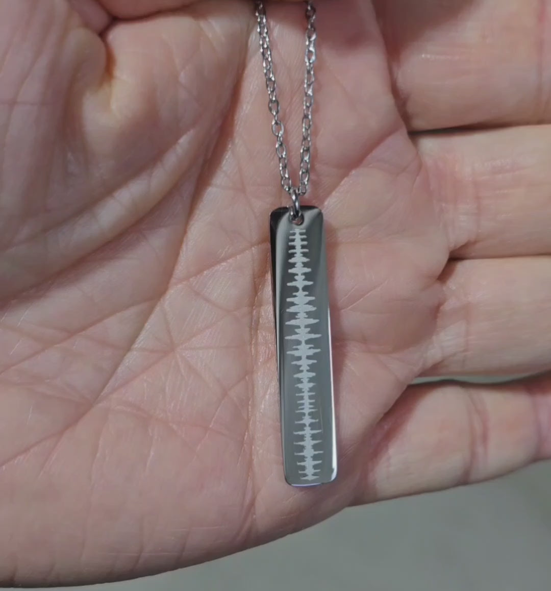 Engraved Heartbeat Vertical Bar Necklace - Ivy