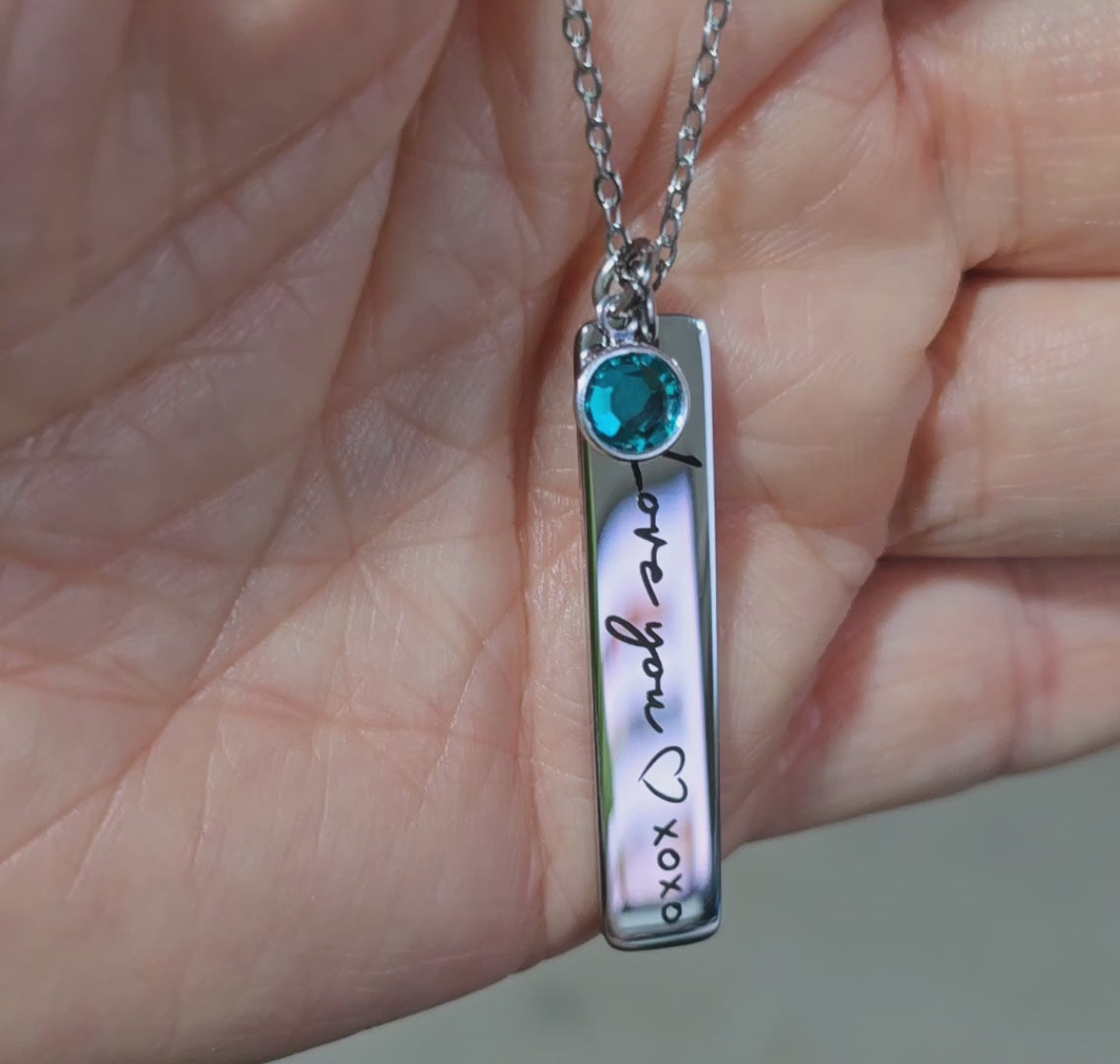 Engraved Actual Handwriting Bar Necklace - Aurora