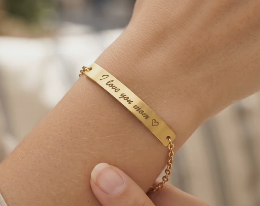 Engraved Name Message Bar Bracelet - Personalized Coordinate Jewelry - Minimalist Keepsake Gift - Gift for Mom - Serena