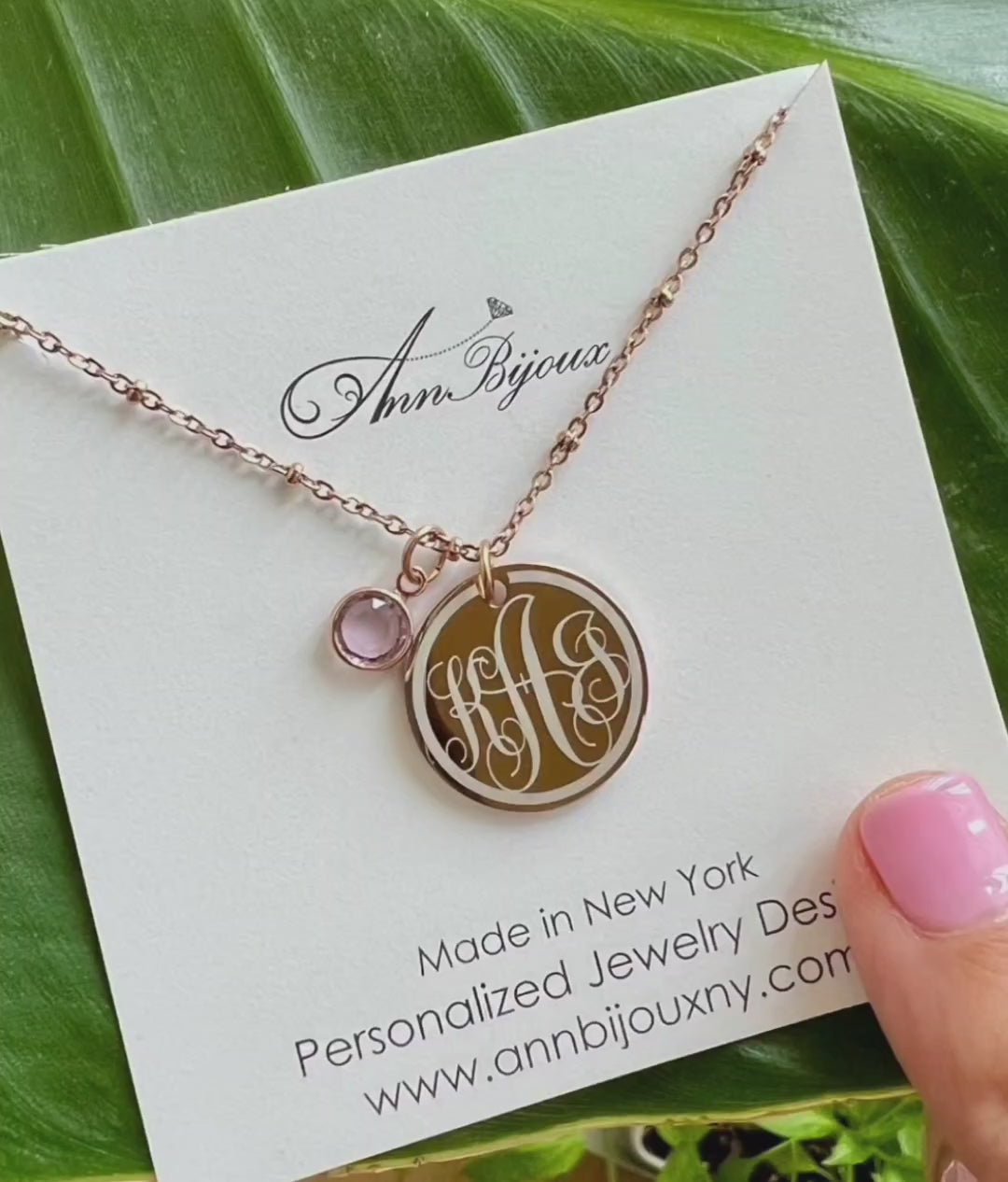 Personalized Monogram Necklace with Birthstone - Custom Engraved Disc Pendant Jewelry for Women - Clara
