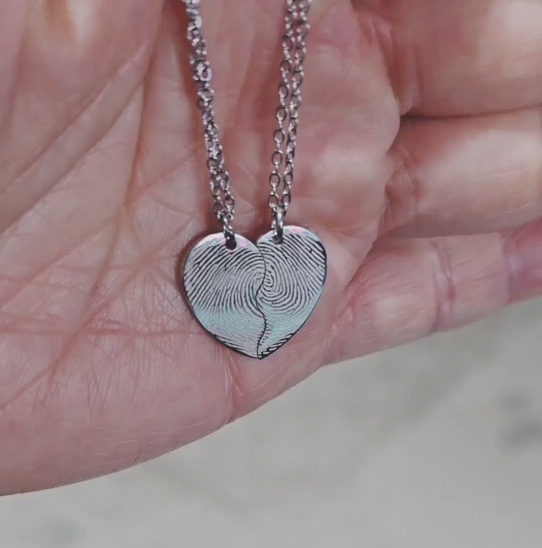 Engraved Fingerprint Couple Heart Necklace - Harper