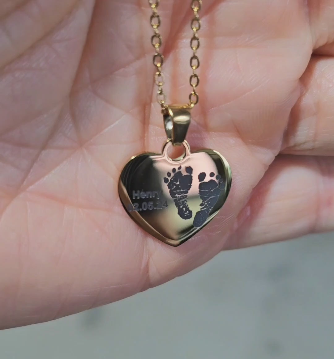 Engraved Actual Footprint Heart Necklace - Emerson