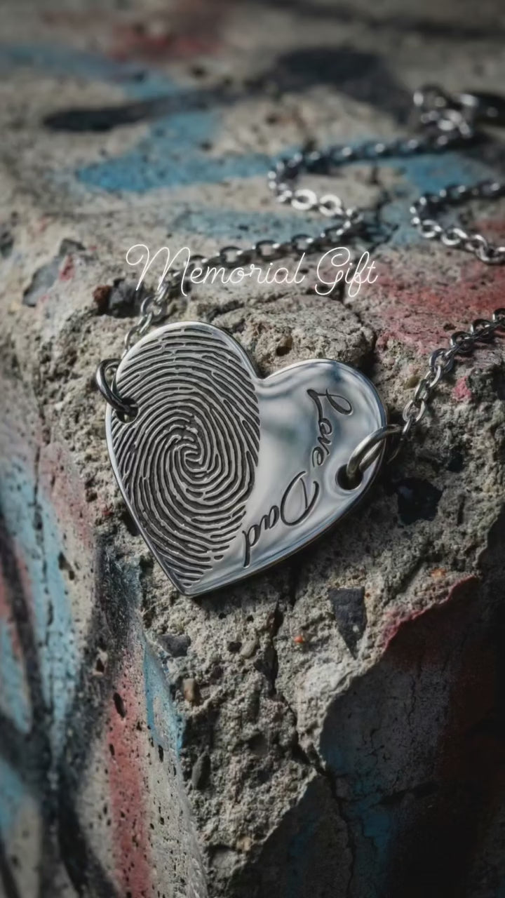 Personalized Fingerprint Heart Bracelet with Name - Custom Engraved Memorial Heart Pendant - Anniversary Gift for Her - Lola