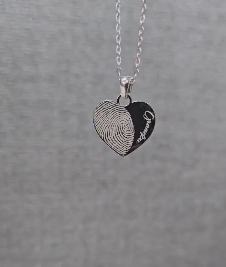 Custom Fingerprint & Name Engraved Heart Pendant, Personalized Remembrance Sympathy Gift for Mom - Ella